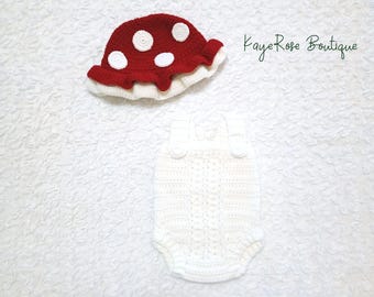 Baby Crochet Mushroom Hat and Romper Set