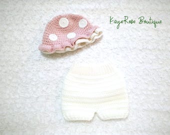 Baby Girl Crochet Mushroom Hat and Bloomer Set