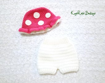 Baby Girl Crochet Mushroom Hat and Bloomer Set