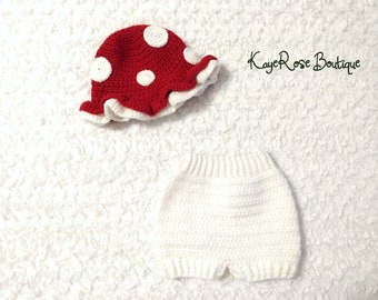 Baby Girl Crochet Mushroom Hat and Bloomer Set