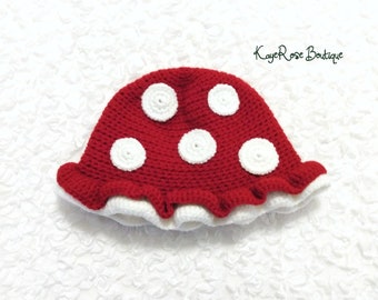 Toddler Crochet Mushroom Hat Red and White