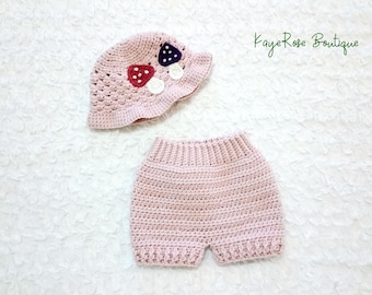 Baby Girl Crochet Mushroom Hat and Bloomer Set