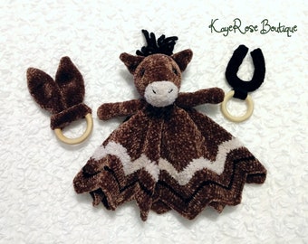 Amigurumi Crochet Horse Lovey and Baby Toys
