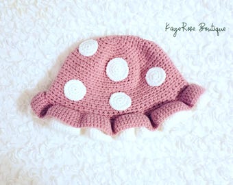 Toddler Crochet Mushroom Hat Mauve Pink