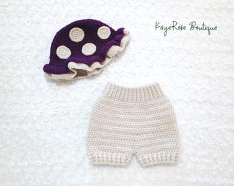 Baby Crochet Mushroom Hat and Bloomer Set