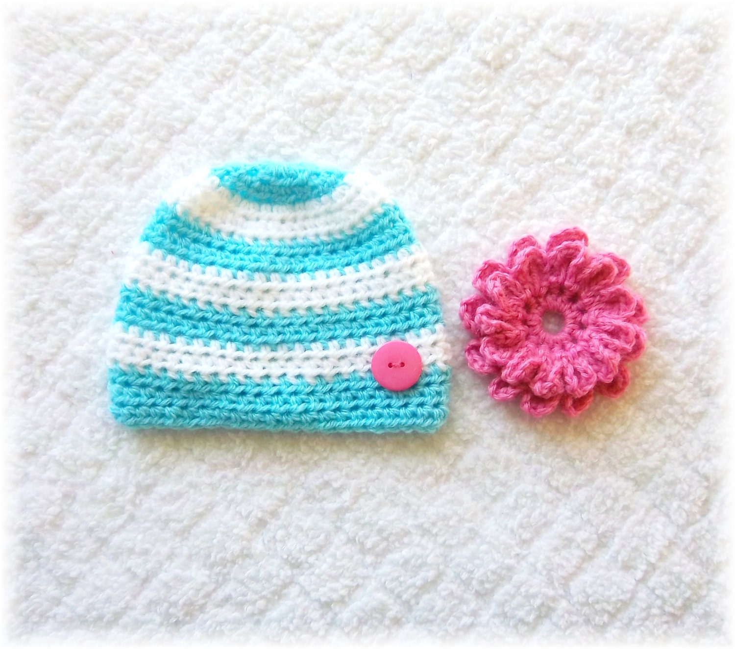 Newborn Baby Girl Striped Crochet Flower Hat Blue White and - Etsy