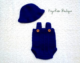 Baby Boy Crochet Bucket Hat and Romper Set