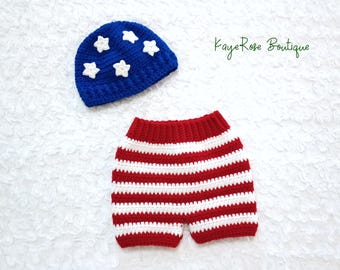 American Flag Crochet Baby Hat and Bloomer Set