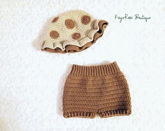 Baby Crochet Shiitake Mushroom Hat and Bloomer Set Brown