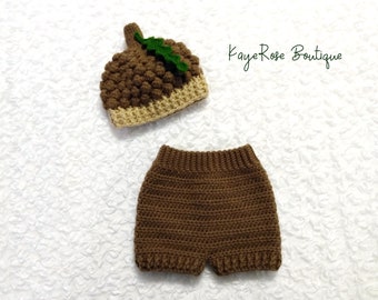 Baby Crochet Acorn Hat and Bloomer Set