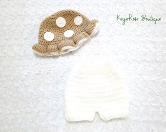 Baby Crochet Mushroom Hat and Bloomer Set