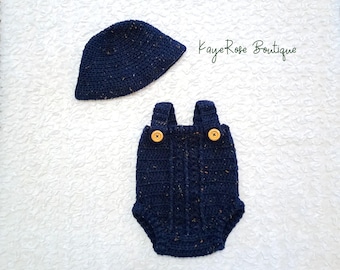 Baby Crochet Bucket Hat and Romper Set