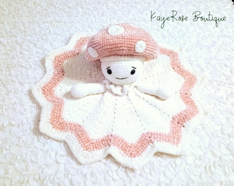 Crochet Mushroom Baby Lovey Blanket Gift