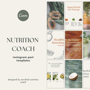 Health Coach, Nutrition Coach, Wellness Coach, Dietician Instagram Template, Modern Canva Social Media Template