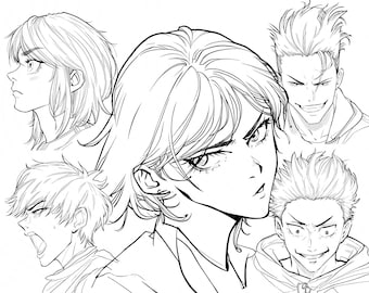 Anime Expression Line Art – Dynamic Face Reference for Drawing