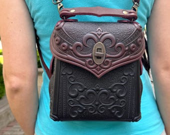 Vintage Burgundy Genuine Leather Small Woven Backpack Vintage Burgundy Genuine Leather Small Woven Backpack - Etsy main image 3