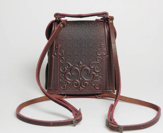 Embossed Burgundy Leather Backpack, Small Boho Purse - Etsy