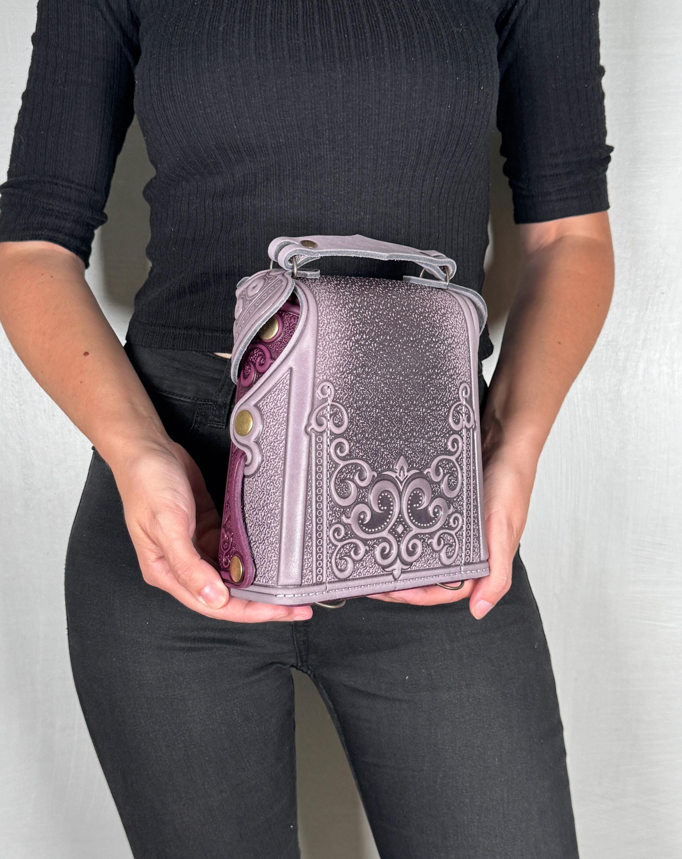 ? Handmade Backpack in Lilac and Gray Melange Embossed Lilac+purple Genuine Leather Backpack, Handmade  main image 3