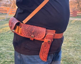 Foxy cartridge belt, leather belt for hunter, leather bandolier, hunter accessories, leather hunting belt, belt for knife and bullets