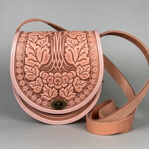 Embossed Leather Crossbody Bag, Handmade Powder Shoulder Purse