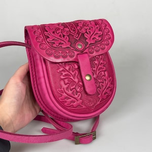 Pink small bag, genuine leather shoulder bag, leather mini purse, small leather purse, women&#39;s shoulder bag, gift from Ukraine