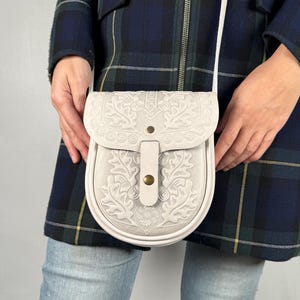 White small leather bag, small purse, women's shoulder bag, leather mini purse, genuine leather shoulder bag, gift from Ukraine