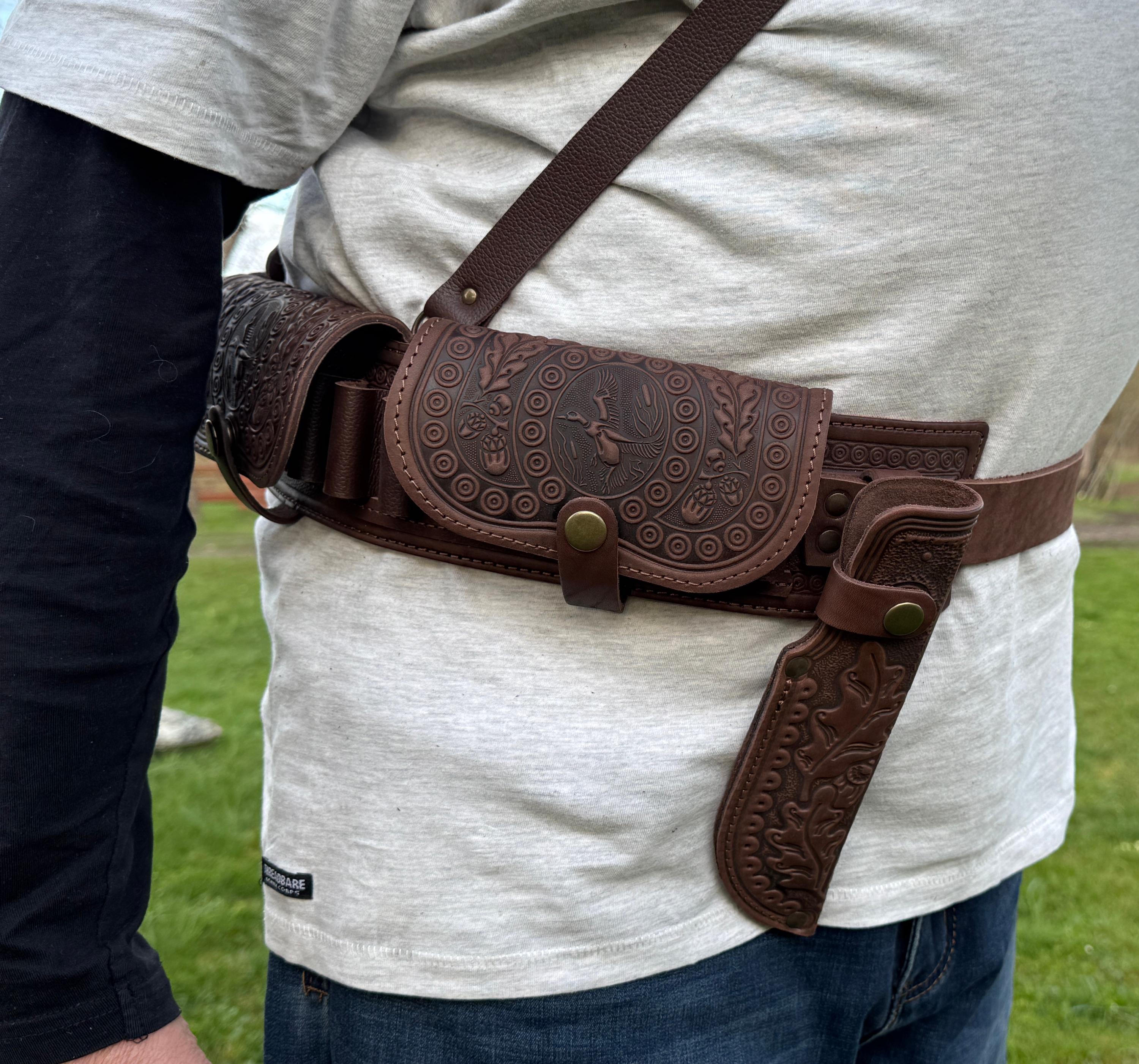Brown cartridge belt, leather bandolier, leather belt for hunter, leather hunting belt, hunter accessories, belt for knife and bullets