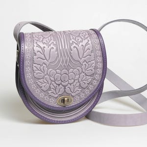 Handmade Embossed Lilac Leather Crossbody Bag