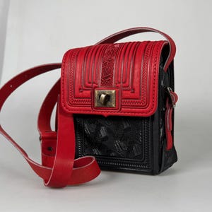 Bolso pequeño rojo y negro, bolso tipo cartera pequeño, bolso de hombro de mujer, bolso de mensajero, bolso de hombro rojo, bolso de hombro de piel auténtica, bolso unisex