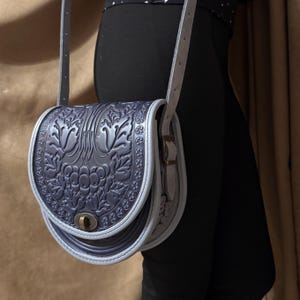 Embossed Leather Crossbody Bag, Blue-Gray Calf Leather Purse