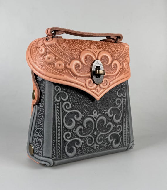 Gray and Tan Embossed Leather Backpack Ralph Lauren Croc Embossed Leather Tan Olive Bronze Gold  main image 4