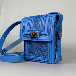 Bolso pequeño azul claro, bolso tipo cartera pequeño, bolso de hombro de piel auténtica, bolso de hombro de mujer, bolso de hombro de hombre, bolso de mensajero, bolso unisex