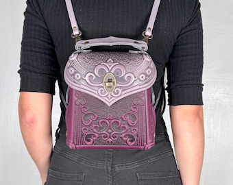Lilac Leather Mini Backpack: Convertible Crossbody Bag  display picture 3