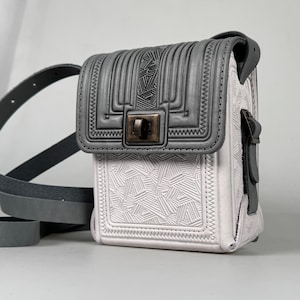 Bolso pequeño gris-blanco, bolso tipo cartera pequeño, bolso de mensajero, bolso de hombro de piel auténtica, bolso de hombro para hombre, bolso de hombro para mujer, bolso unisex