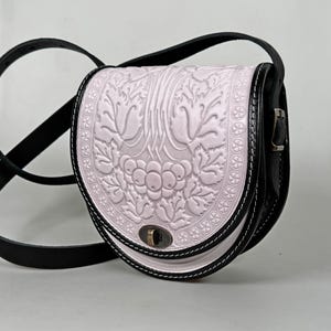 Handmade Embossed Leather Crossbody Bag, White & Black Calf Leather