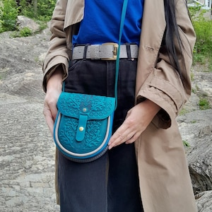 Turquoise small bag, women&#39;s shoulder bag, genuine leather shoulder bag, small leather purse, leather mini purse, gift from Ukraine