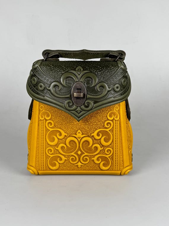 Olive Green Mini Backpack with Mustard Handles PEBBLE MINI BACKPACK OLIVE GREEN - Vegan Leather Backpack  main image 3