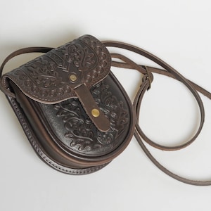 Dark brown small bag, small leather purse, genuine leather shoulder bag, women&#39;s shoulder bag, leather mini purse, gift from Ukraine