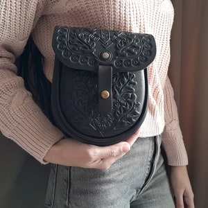 Black leather bag, small leather purse, leather mini purse, women&#39;s shoulder bag, genuine leather shoulder bag, gift from Ukraine