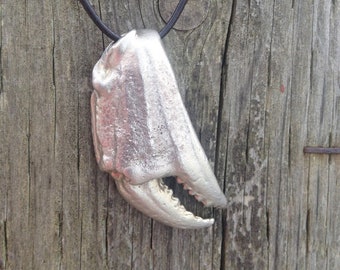 Crab Charm Necklace, White Bronze Crab Claw, Mermaid Necklace, Crab Claw Necklace