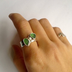 Handmade Green Sea Glass Ring, Sea Glass Gifts, Beach Lover Ring -Sea Glass Collection
