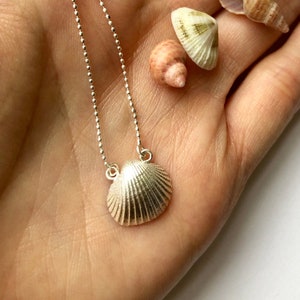 Shell Necklace, Silver Clam Necklace, Beach Lover Necklace, Mermaid Treasure Necklace