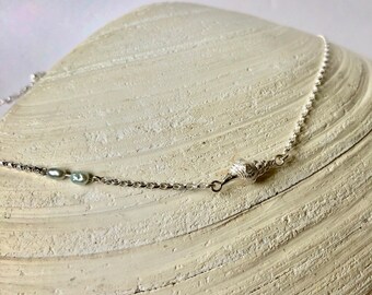 Dreamy Shell and Pearl Earrings, Silver Shell Necklace, Elegant Ocean Necklace