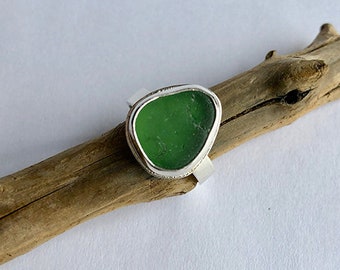 Green Sea Glass Ring size 8.5 made in Sterling Silver - Sea Glass Collection