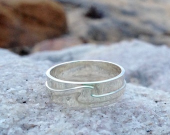 Men's Wave Ring, Wave Wedding Band in 10kt White Gold - Wave Ring Collection
