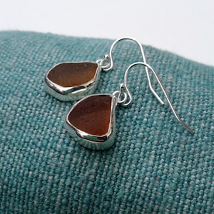 Caramel Sea Glass Earrings, Sea Glass Sterling Silver, Ocean Lover Earrings - Sea Glass Collection