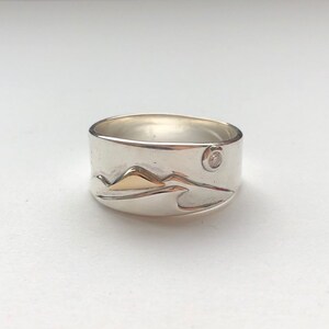 Full Moon Mountains and Surf Ring, Silver and Gold Surf and Mountain Ring, Diamond Full Moon Band image 3