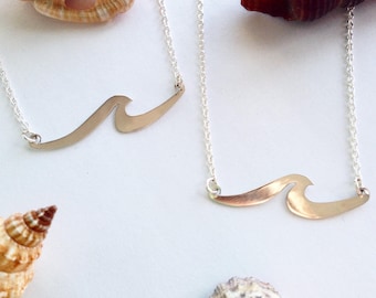 Collar de olas de plata de ley hecho a mano: joyería de surf de playa