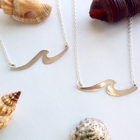 Handmade Sterling Silver Wave Necklace: Beach Surf Jewelry