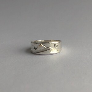 Full Moon Mountains and Surf Ring, Silver and Gold Surf and Mountain Ring, Diamond Full Moon Band image 5